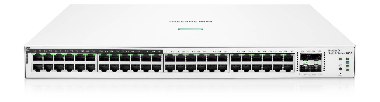 Switch HPE Instant On 1830 Gigabit Ethernet - 48 puertos RJ-45, 12p PoE Clase 4 370 W, 4SFP 1GbE (JL815A) Switch HPE Instant On 1830 Gigabit Ethernet - 48 puertos RJ-45, 12p PoE Clase 4 370 W, 4SFP 1GbE (JL815A)